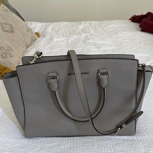 Michael Kors large gray SELMA leather satchel